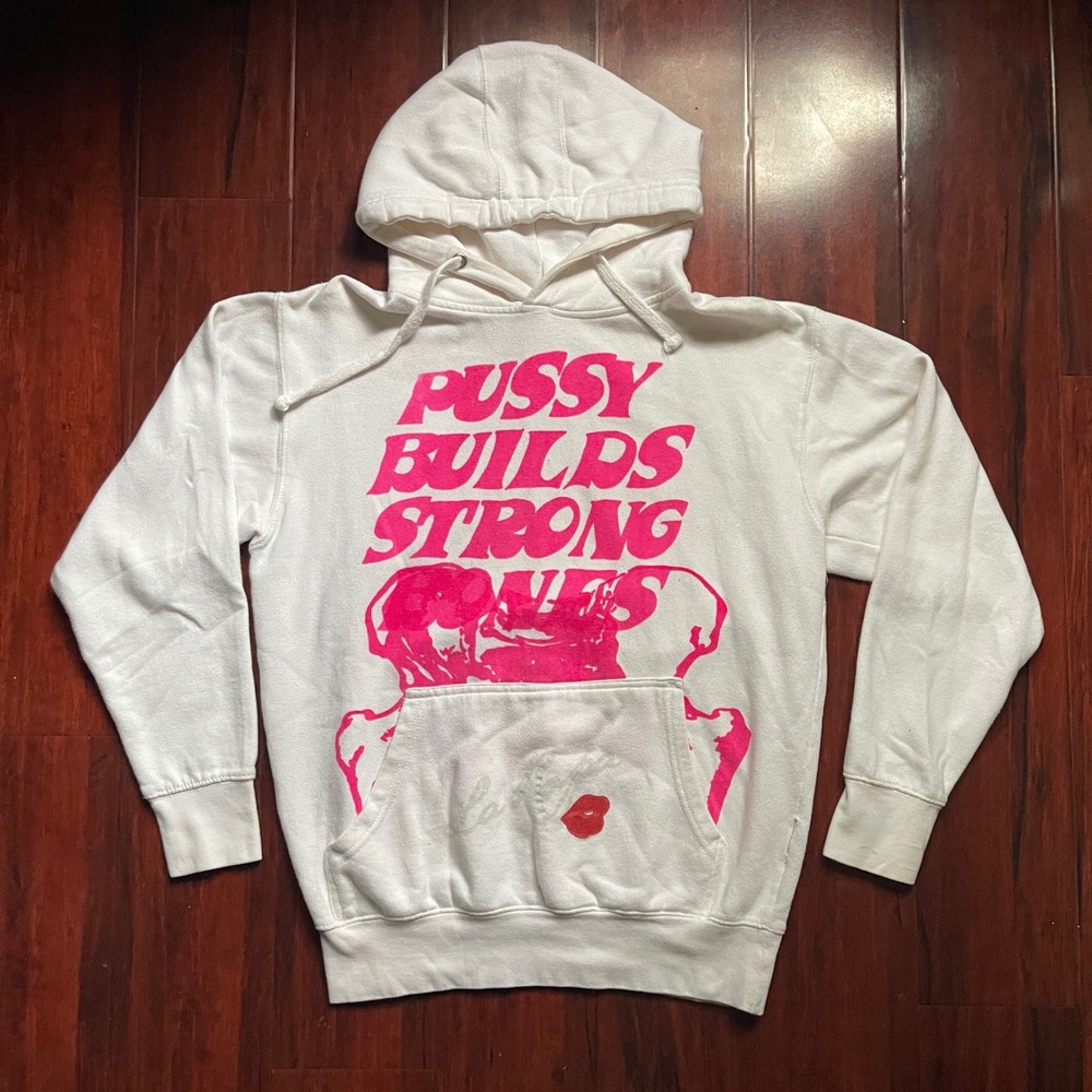 La Ropa Life P*ssy Builds Strong Bones Skeleton Hoodie White Pink Men's Medium